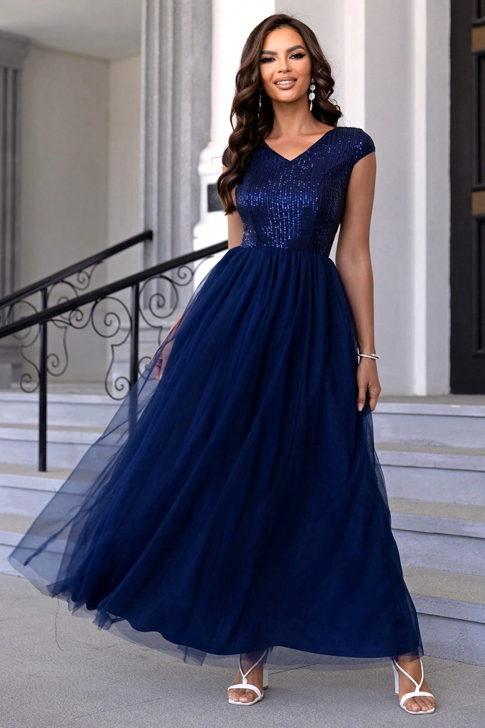 chinese dress ladies Halterneck Sequin Mesh Maxi Dress – CHICIDA