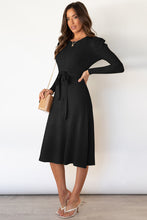 Load image into Gallery viewer, Round Neck Long Sleeve Tie Waist Sweater Dress