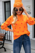 Load image into Gallery viewer, Woven Right Polka Dot Round Neck Dropped Shoulder Sweater