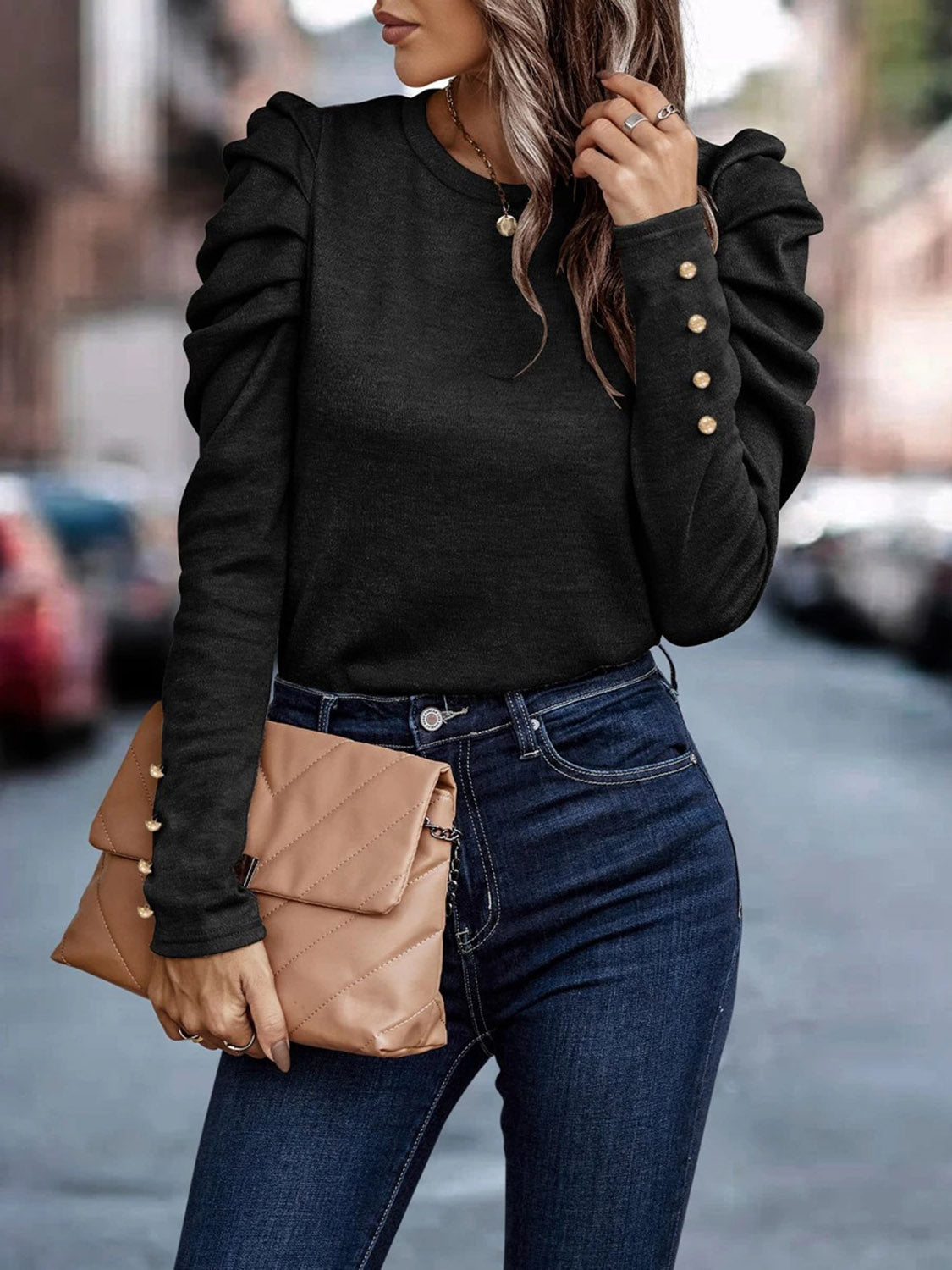 *SALE* Decorative Button Puff Sleeve T-Shirt