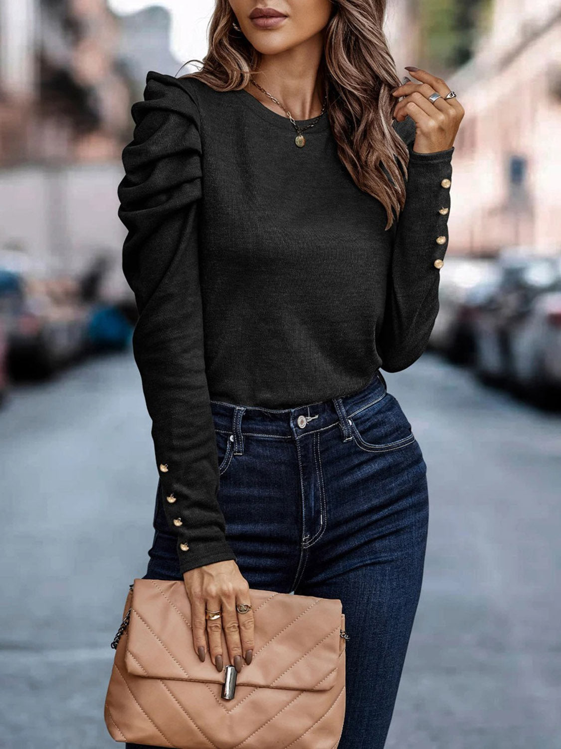*SALE* Decorative Button Puff Sleeve T-Shirt