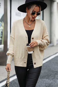 Button-Up Dropped Shoulder Cardigan