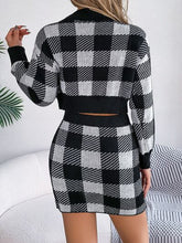 Load image into Gallery viewer, Plaid Round Neck Top and Skirt Sweater Set