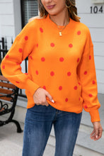 Load image into Gallery viewer, Woven Right Polka Dot Round Neck Dropped Shoulder Sweater