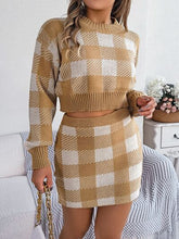 Load image into Gallery viewer, Plaid Round Neck Top and Skirt Sweater Set