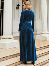 Load image into Gallery viewer, Tie Front Round Neck Long Sleeve Maxi Dress