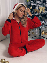 Load image into Gallery viewer, Zip Front Long Sleeve Hooded Teddy Lounge Jumpsuit