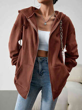 Load image into Gallery viewer, Dropped Shoulder Hooded Jacket with Pocket