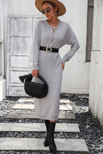 Load image into Gallery viewer, Notched Neck Dropped Shoulder Button-Down Midi Dress