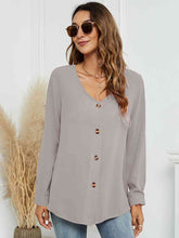 Load image into Gallery viewer, Roll-Tap Long Sleeve V-Neck Buttoned Blouse