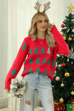 Load image into Gallery viewer, Christmas Tree Round Neck Ribbed Trim Sweater