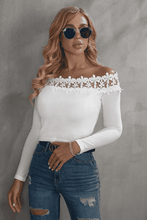 Load image into Gallery viewer, Off-Shoulder Lace Trim Ribbed Tee