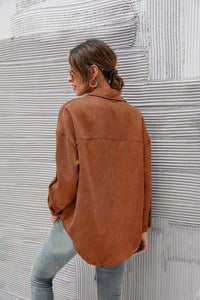 Button Front Drop Shoulder Corduroy Shirt