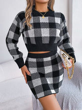 Load image into Gallery viewer, Plaid Round Neck Top and Skirt Sweater Set