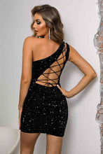 Load image into Gallery viewer, Sequin Lace-Up One-Shoulder Bodycon Dress