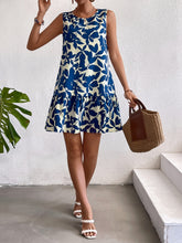 Load image into Gallery viewer, Printed Round Neck Ruffle Hem Dress