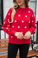 Load image into Gallery viewer, Woven Right Polka Dot Round Neck Dropped Shoulder Sweater