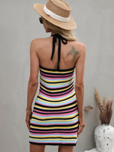Load image into Gallery viewer, Striped Halter Neck Mini Sweater Dress