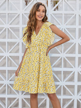 Load image into Gallery viewer, Ruffled Ditsy Floral Surplice Mini Dress