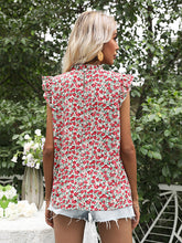 Load image into Gallery viewer, Ruffled Floral Mock Neck Cap Sleeve Blouse