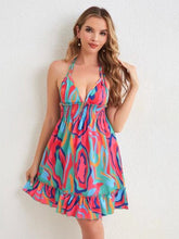 Load image into Gallery viewer, Smocked Printed Halter Neck Mini Dress
