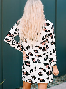 Round Neck Long Sleeve Leopard Dress