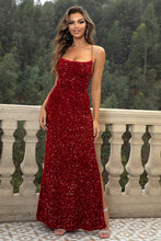 Load image into Gallery viewer, Sequin Backless Split Maxi Dress