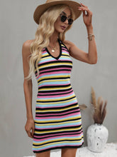 Load image into Gallery viewer, Striped Halter Neck Mini Sweater Dress