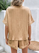 Load image into Gallery viewer, Textured Notched Neck Top and Shorts Set