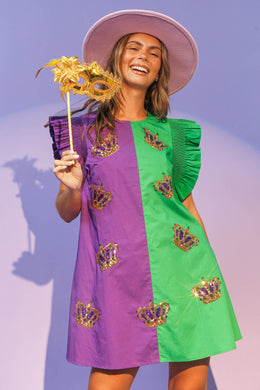 Sequin Mardi Gras Crown Color Block Dress - ID38821-03 - Preorders