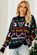 Load image into Gallery viewer, Christmas Print Crewneck Dropped Shoulder Sweater