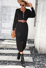 Load image into Gallery viewer, Notched Neck Dropped Shoulder Button-Down Midi Dress