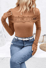 Load image into Gallery viewer, Off-Shoulder Lace Trim Ribbed Tee