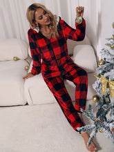 Load image into Gallery viewer, Plaid Zip Front Long Sleeve Hooded Lounge Jumpsuit