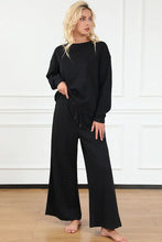 Load image into Gallery viewer, Double Take Full Size Textured Long Sleeve Top and Drawstring Pants Set