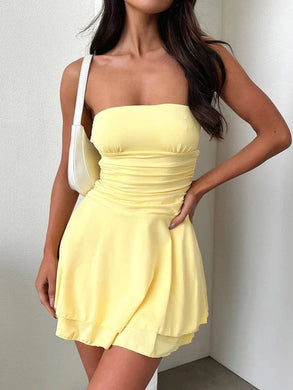 Stylish Bandeau Bodycon Cropped Dress: Yellow / S