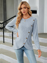 Load image into Gallery viewer, Round Neck Ribbed Button Detail Blouse