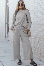 Load image into Gallery viewer, Double Take Full Size Textured Long Sleeve Top and Drawstring Pants Set