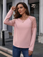 Load image into Gallery viewer, Lace Trim Round Neck Raglan Sleeve Tee