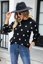 Load image into Gallery viewer, Woven Right Polka Dot Round Neck Dropped Shoulder Sweater