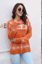 Load image into Gallery viewer, Reindeer &amp; Snowflake Pattern Dropped Shoulder Pullover Sweater