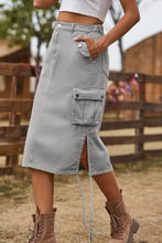 Load image into Gallery viewer, Drawstring Denim Cargo Skirt