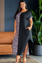Load image into Gallery viewer, Plus Size Contrast Leopard Short Sleeve Midi Dress