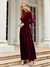 Load image into Gallery viewer, Tie Front Round Neck Long Sleeve Maxi Dress