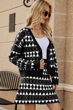 Load image into Gallery viewer, Geometric Dropped Shoulder Cardigan and Knit Skirt Set