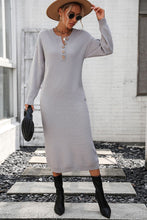 Load image into Gallery viewer, Notched Neck Dropped Shoulder Button-Down Midi Dress