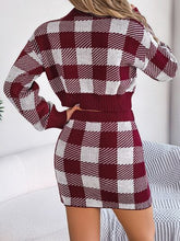 Load image into Gallery viewer, Plaid Round Neck Top and Skirt Sweater Set