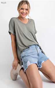 V-Neck Short Sleeve Plus Size