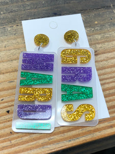 Mardi Gras Earring Acrylic Glitter