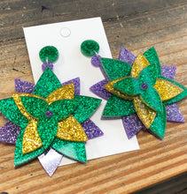 Load image into Gallery viewer, Mardi Gras Earring Acrylic Glitter
